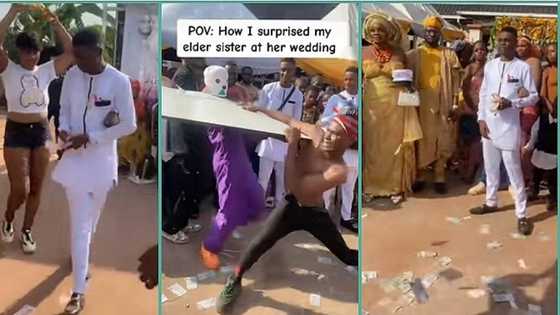 "Her husband dey regret wedding": Video shows moment bride's brother staged epic surprise for sister