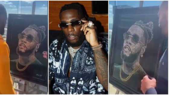 Oyinbo artist stuns Burna Boy with portrait gift made of diamonds & crystals in viral video