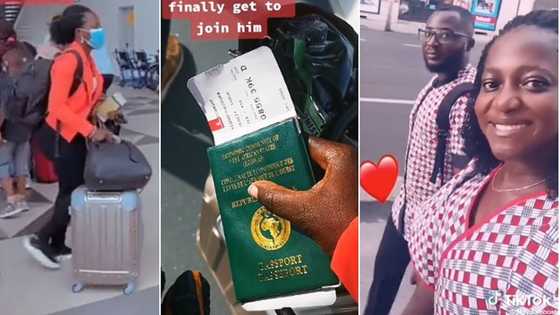 Lady flies over 17 hours to meet husband who relocated abroad 1 week after their wedding, reunion video melts hearts