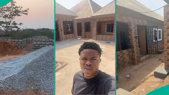 Young man builds 3 bungalows in big compound, celebrates becoming landlord, house video trends