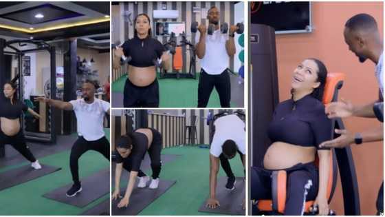 Sweet video as BBN's Saga & pregnant Maria link up at the gym stuns many, they engage in different exercises