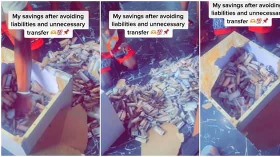 "Even Dangote can't make this": Man packs out over N2m from his piggy bank after breaking it in video