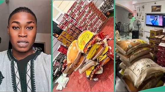 Nigerian man fills his house with bags of rice, other foodstuffs, video gets attention on TikTok