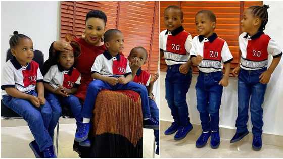 Nigerians congratulate Toyin Abraham’s sister-in-law as her quadruplets clock 3 (photos)