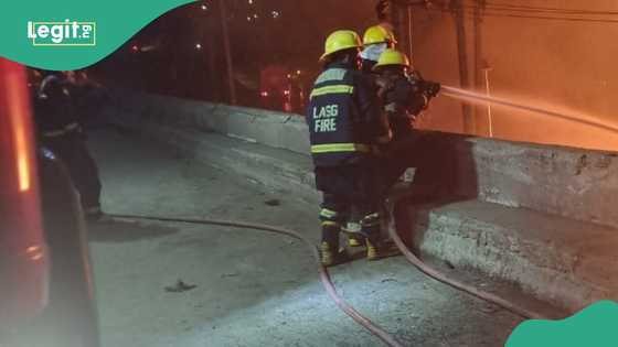 Breaking: Anxiety as tanker catches fire under bridge in Lagos