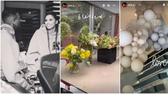 "She don born?": Nigerians react as Wizkid showers Jada with bouquet of flowers, huge balloon decorations