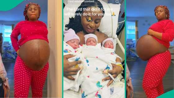 Lady gives birth to triplets, celebrates her new joy, video of newborns goes viral