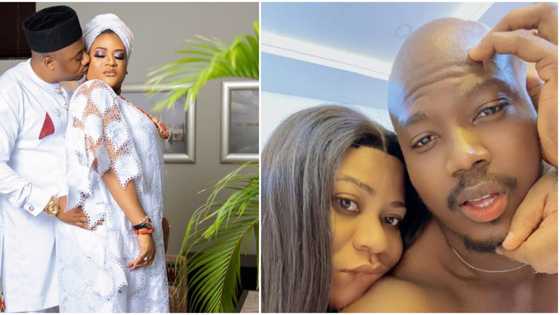Nkechi Blessing shares hot bedroom pic with male actor from film set hours after Falegan flaunted 'oyinbo' lady