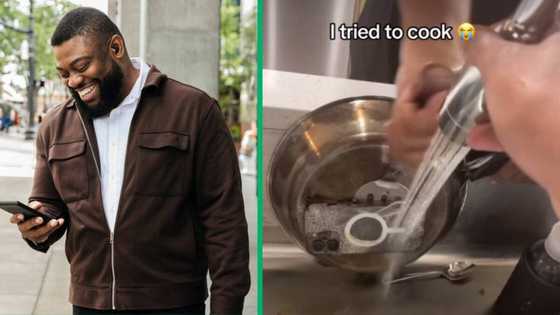 Man shows his burnt iPhone stuck to a pot after a cooking mistake on TikTok