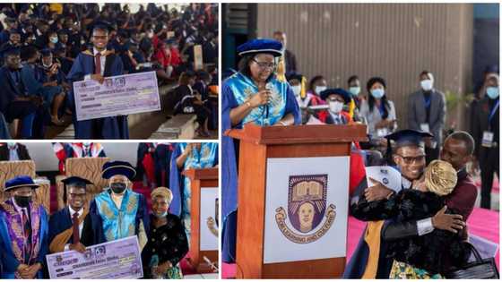 Mum and dad share stage with brilliant son in cute photos as he emerges overall best graduating OAU student