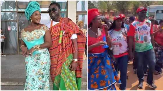 "Wrong party": Reactions as Mercy Johnson and husband storm markets in his hometown to campaign