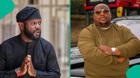 Cubana Chiefpriest reacts as Seyi Tinubu shows unusual dance moves at airport on dad’s return