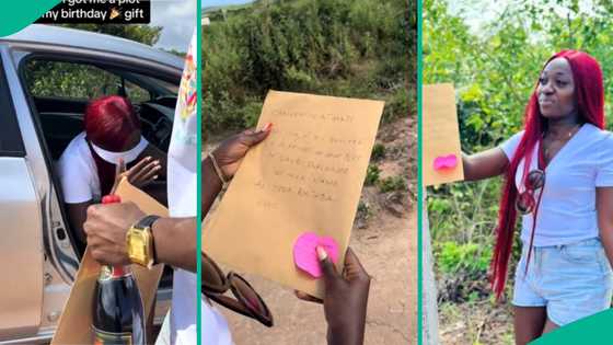 Man buys 1 plot of land for girlfriend as birthday gift, gives her document, she rejoices