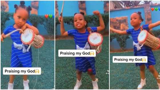 "She made me love God more": Video shows girl reciting the Yoruba names of God, praises him with talking drum
