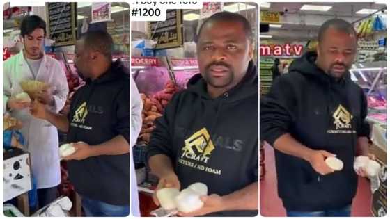 Nigerian man in UK visits store to buy 'Akpu', attendant tells him it goes for N1200 each, he reacts in video