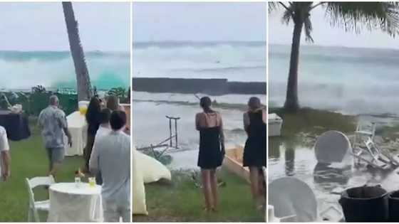Massive water from ocean spills-over, chases away wedding guests, video goes viral