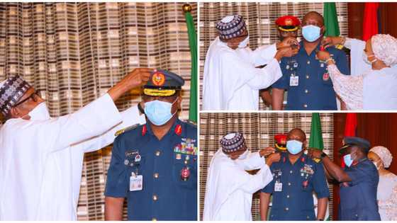 Buhari decorates commander of presidential air fleet with new rank, photos emerge