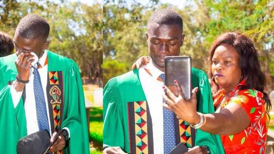 Emotional moment young man celebrates univeristy graduation at father's grave, tells him thank you