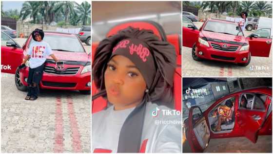 Nigerian lady buys new Toyota car in red colour, people question her source of income