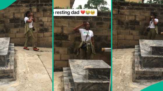 Lady finishes NYSC, goes to dad's grave to honour him, Nigerian react