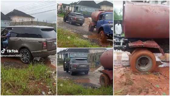 "Range Rover has strong auxiliary gear": Nigerian man tows water tanker with car, pulls it out of mud