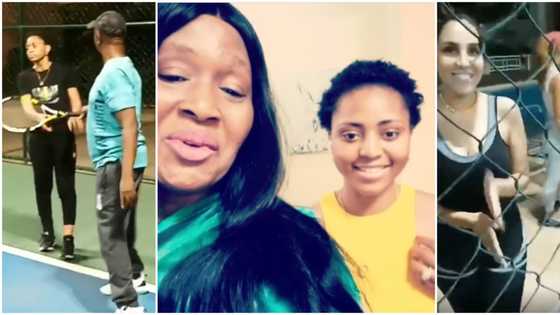 Family bonding: Billionaire Ned Nwoko, his 5 wives and children spotted chilling at his tennis court