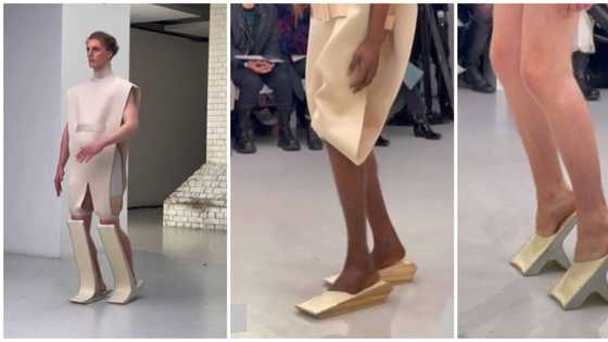 If zombie was an outfit: Nigerians react to models struggling to walk in abstract shoes
