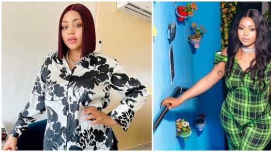 Billionaire wife Regina Daniels puts curves on display in checkered set