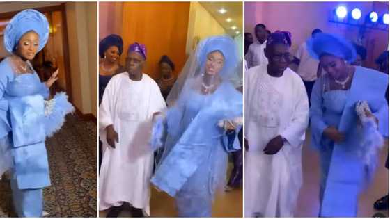 "Baba smile na": Heart-melting videos of Obasanjo dancing with daughter at her wedding sparks reactions