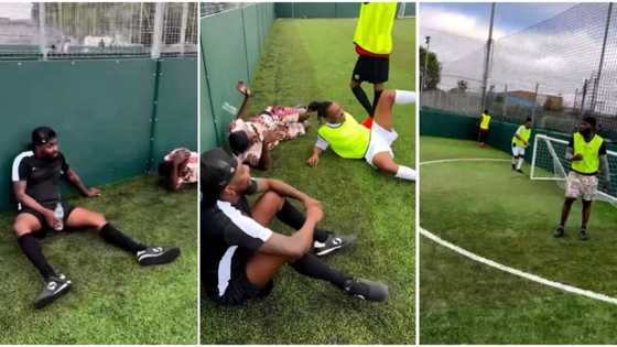 "No corner, no throwing dis wan na die o": Zlatan, Mayorkun & Skiibii play soccer at Barca's training facility