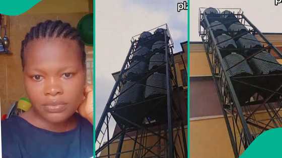 "Is this not risky?" Nigerian lady asks after seeing 8 water tanks on the same platform, share video