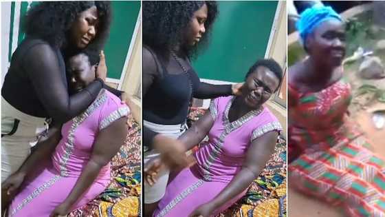 Daughter of widow who was flogged and tagged a witch in Abia state breaks down in tears after seeing her mum in video