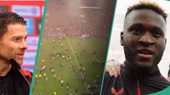 Bundesliga champion: Leverkusen fans enter pitch at full time, Nigerians celebrate Victor Boniface