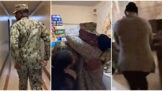 Nigerian mum burst into tears in video after son in US Navy who said he won't return for Christmas showed up