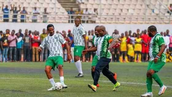 Top Nigerian Governor mesmerizes Okocha, Kanu, Rufai, scores as Super Eagles legends storm Lokoja for football match