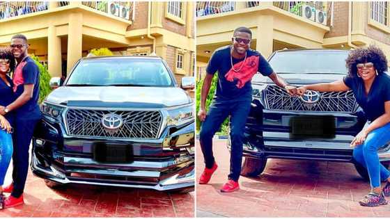 We waited patiently for a lot of things: Funke Akindele and hubby pose with his new car