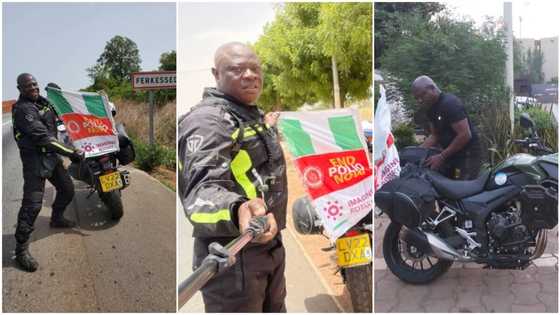 Nigerian man riding bike from UK to Lagos to get free land gift once he reaches his destination, many react