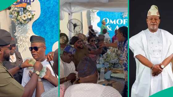 Ogogo, Kosoko, Oga Bello storm Yinka Quadri's daughter's engagement, Odunlade makes money rain