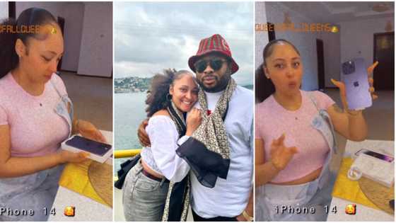 “God when?” Olakunle Churchill splurges on brand new iPhone 14 for wife Rosy Meurer, video causes online stir