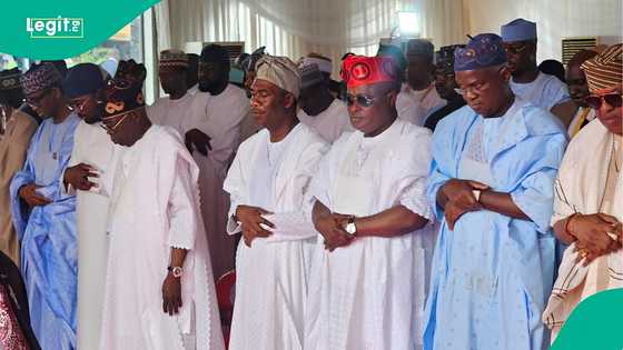 Tinubu spotted with Fashola, top APC leaders at Eid prayer ground in Lagos