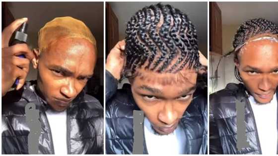 Video of man installing braided wig goes viral, internet users unimpressed with outcome: "Wasting his time"