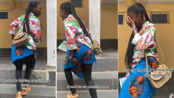 "I felt cool breeze": Video trends as lady's trouser tears inside lecture hall, friends give her wrapper