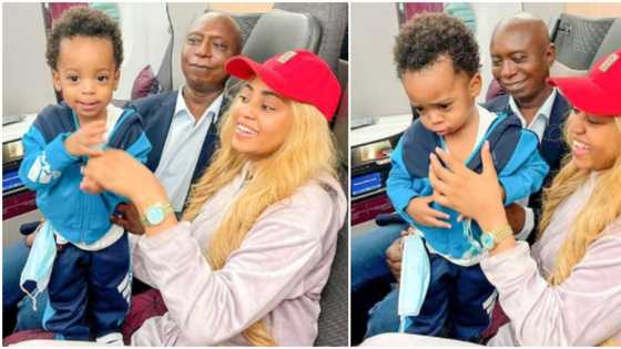 Back to reality: Regina Daniels shares photos as she returns to Nigeria with hubby and son after world tour