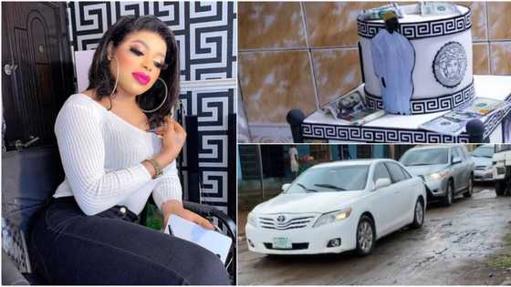 Bobrisky flaunts convoy of cars on his way to surprise dad on his birthday (video)