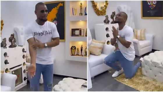 Alexx Ekubo goes on his knees, thanks God for making him tall, good-looking and talented, fans react
