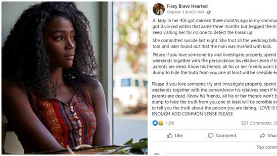 "The man was married with kids": Lady in her 40s who sponsored her wedding leaves marriage after 3 months