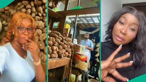 Lady who visited market to buy yam loses concentration after looking at seller, video trends online