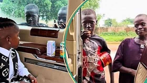 Little boy in expensive car melts hearts as he gives snacks to beggars, touching video goes viral