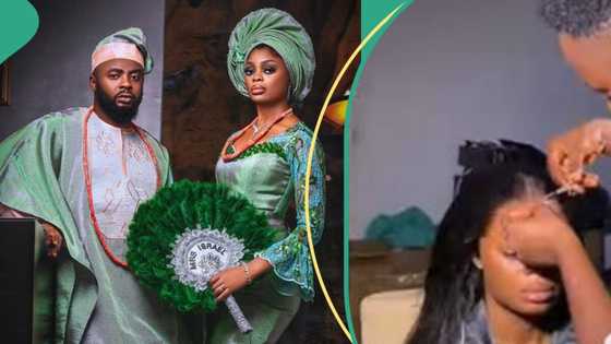 "God when?" Nigerian groom makes bride's hair as she does her makeup on wedding day, wows netizens