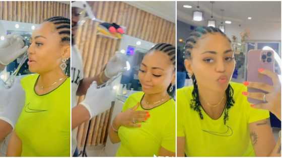 Fans gush over Regina Daniels as she shares video of moment she got her nose pierced again